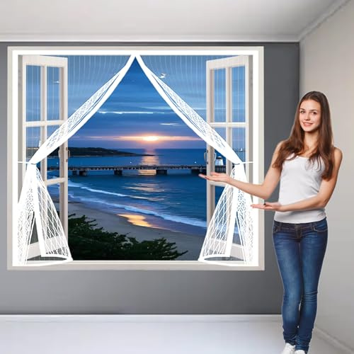 Magnetic Fly Screen 230 x 214 cm Anti Mosquito, Keep Fresh Air in, Portable, Foldable, Custom Sizes, Magnetic Fly Screen Window for Patio Door/Balcony Door, White