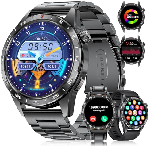 FITFLEX Montre Connectée Homme avec Appels Bluetooth, 1.43'' HD Amoled Écran Smartwatch Homme avec Fréquence Cardiaque/Sommei/SpO2, IP68 Étanche Montre Fitness avec 120 Modes Sportifs pour Android iOS