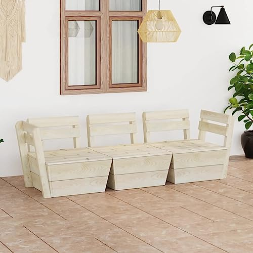 Teenpull Garten-Palettensofa 3-Sitzer, imprägniertes Fichtenholz, Robustes Outdoor-Möbelset für Terrasse, Balkon, Veranda, wetterfestes Lounge-Sofa für Garten und Außenbereich