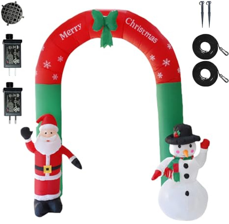 Générique Arco Gonfiabile Di Natale, Luci LED Santa Snowman, 2,4 Metri 7.87f Decorazioni Di Soffiaggio, Arco Di Natale Gonfiabili per Giardino Esterno PARDWAY ALLETTRE PATOI
