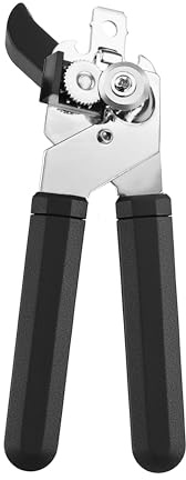 STL Tin Opener Manual, Heavy Duty Stainless Steel Can Opener with Magnet Lift, Multifunctional Can Opener and Bottle Opener, Non-Slip, Smooth Edges and Comfortable Grip for Work，Kitchen - Black