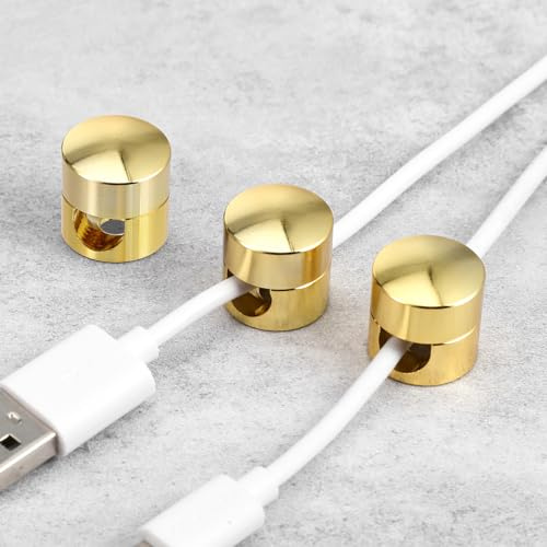 WJIAAA 3 stycken guldkabelhållare, metallkabelklämmor med självhäftande skruv robust kabelorganisatör av aluminium självhäftande kabelhållare för mobiltelefon laddningskabel skrivbord hem bil kontor