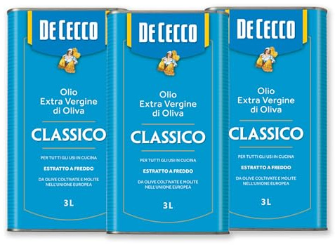 De Cecco Olio Extra Vergine di Oliva Classico, 3 pezzi da 3L, Olio EVO per Cucina e Condimento, Estratto a Freddo