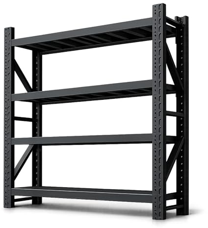 ANFIL® Schwerlastregal – 800 kg Gesamttraglast, 200 kg pro Boden, stabiles Metallregal, 4 Böden, Garagenregal, Kellerregal, Lagerregal, Steckregal, 60 cm Tief (DUNKELGRAU, 200 x 60 x 200 cm)
