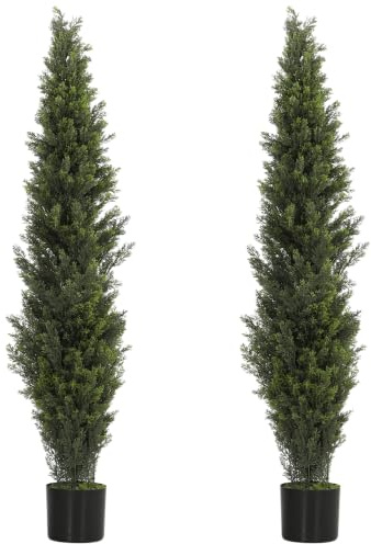 HOMCOM Decorative Artificial Plants Cypress Weighted Pot Set of 2 150 cm | Fake Plant, 2035 Leaves, Home, Indoor, Outdoor Decor