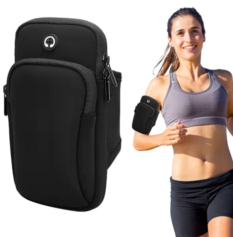 Running Armband Phone Holder, Phone Arm Strap for Running, Walking, Workout, Under 7 in Armband Smartphone Holder, Phone' Pouch Cards Keys Wallet, Gym Sports Arm Bands Sleeve Fit Women Men(Black)
