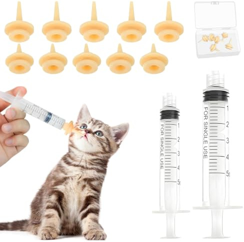BUKLUKE 10 husdjursmatning silikon nippel med 10 & 5 ml spruta för matare | Mini bröstvårta & spruta handmatningsverktyg uppfödningsflaska för valpar hund katt eller andra husdjur med förvaringslåda