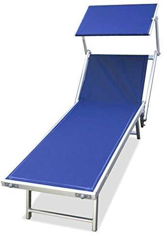 BAKAJI Sonnenliege für Strand, zusammenklappbar, professionell, Aluminiumrahmen, 180 x 60 x 40/90 cm, Meeresliege, Strand, Pool mit Dach, Sonnenschutz (Blau)