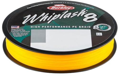 Berkley Whiplash8, Fishing Line, Superline, , Predator Fishing, Pike, Perch, Zander, Trout, Unisex, Yellow, 0.1mm | 14.8kg | 32lb | 165yd