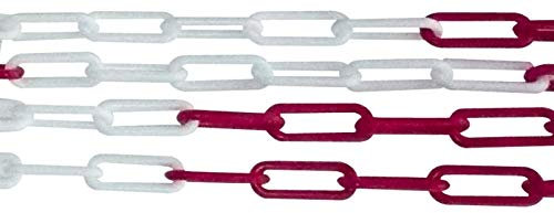 BAUZAUNWELT Absperrkette aus Stahl feuerverzinkt und rot weiß pulverbeschichtet 10 m Länge - Gliederstärke: 5 mm