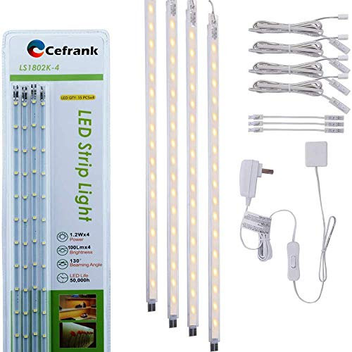 Cefrank Vitrinenbeleuchtung, 4x flache & erweiterbare LED Lichtleisten 40cm - Küchen Unterbauleuchten Set - EU-Stecker - Warmweiß