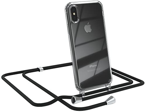 EAZY CASE Handykette kompatibel mit iPhone X/XS Handyhülle mit Umhängeband, Handykordel mit Schutzhülle, Silikonhülle, Hülle mit Band, Stylische Kette für Smartphones, Schwarz