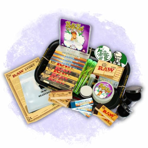 BIGSMOKESUPPLIES - Khalifa K Small Cigarette Tray Set - RAW Black Tray Gift Set (RAWTHENTIC ELEMENTS OCB RIZLA)