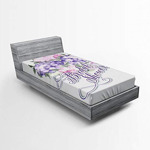ABAKUHAUS Douche Nuptiale Drap-Housse, Shabby Hortensias, Pochette Élastique Tout Confort pour Literie en Tissu Décoratif, 90 x 190 cm, Pourpre et Rose pâle