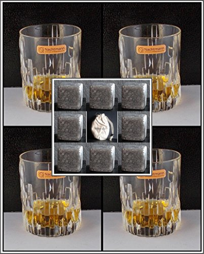 H-BO Whiskey Glas Shu Fa Nachtmann 4er Set Whisky + 8 Kühlsteine Speckstein