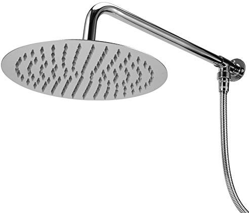 25cm G1/2 filetage 2 Types Pommeau de Douche Rond, Pommeau de Douche à Haute Pression à Jet Portatif en Acier Inoxydable (Round Nozzle 10 inch Set)