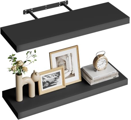 WOLTU Wandregal,Schweberegal Schwarz,70x22.9x3.8cm,MDF 2er | Wandregal 2er Set, Regalbrett, freischwebend Schweberegal, Wand Regal Wandboard für Büro, Wohnzimmer, Schlafzimmer, Küche