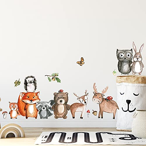 Waldtiere Wandtattoo V280 Wandaufkleber Bär Reh Fuchs Kinderzimmer Babyzimmer Aufkleber Wandtattoo Junge Wandsticker (125 x 62 cm)