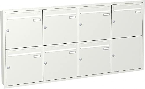 Briefkastenanlage Unterputz mit eckiger Verkleidung Modell U1 Farbe RAL 9016 Verkehrsweiß, Größe mit 7 Briefkästen