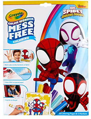 CRAYOLA Color Wonder - Marvel Spidey and His Amazing Friends Mess-Free Colouring Book (Includes 18 Spider Man Colouring Pages & 5 Magic Color Wonder Markers)