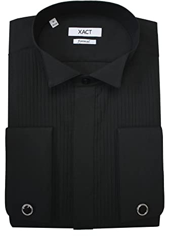 Xact Men's Formal Tuxedo/Dress Shirt with Double Cuff and Cuff Links (Black - Wing Collar - Pleated Fly Front) 17