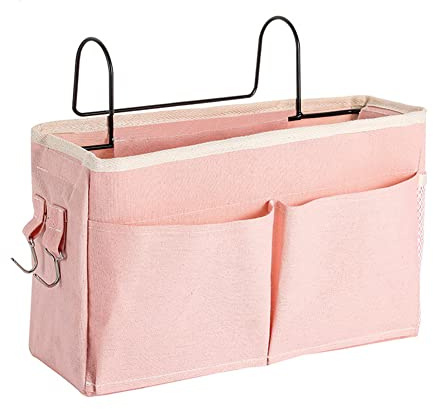 croselyu Casa Multifuncional Mesita De Noche Bolsa Colgante De Tela De Dormitorio De La Colegio Cesta De La Cama De La Clasificación De Desorden, Bolsa De Almacenamiento De Libros De Revista(rosa)