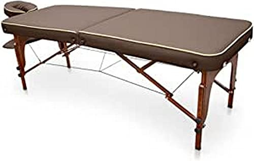 Quirumed Massageliege für SPA, tragbar, Holz, braune Farbe, lackiertes Holz, Kunstleder, hochdichte Polsterung, höhenverstellbar, klappbar, Abnehmbarer Kopf, bis zu 210 kg