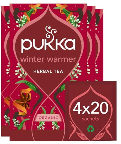 Pukka Herbs | Winter Warmer Organic Herbal Tea | Limited Edition | Ginger, Cinnamon, Clove, Orange | Perfect For Festive Spirit | 4 packs | 80 Sachets