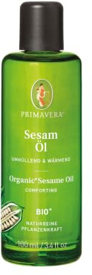 PRIMAVERA Pflegeöl Sesamöl bio* 100 ml – naturreine Pflanzenkraft – Glasflasche – Aromaöl, Körperöl, Naturkosmetik – wärmend, stärkend, umhüllend – vegan
