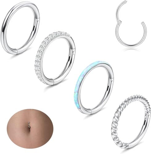 Diamday 14G Bauchnabelpiercing Edelstahl Bauchnabel Ringe Hoop für Damen CZ Opal Bauchnabelpiercing Ring Nabel Ringe Helix Tragus Ohr Septum Lippen Bauchnabel Körper Piercing Schmuck Silber 8mm