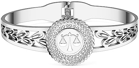 BAMAY Acciaio Inossidabile 12 Braccialetto Zodiacale Bangle Costellazione Bracciali in Oro 18K per Donna Ragazza Charms Pesci Regali (Argento Bracciale Bilancia)