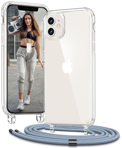 Vaykwo Handykette für Apple iPhone 11 Hülle mit Band - Necklace Handyhülle - Transparente Case zum Umhängen mit Kameraschutz und Bildschirmschutz - Blau | Necklace Handyhülle, Transparente Case zum Umhängen, Verstellbar und Abnehmbar