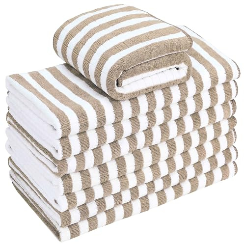 gryeer 8er-Set Microfaser Geschirrtücher, super saugfähig, weich und dick Küchentücher,Überprüfen Sie entworfen mit hängenden Schleifen, 65 x 45 cm, Khaki