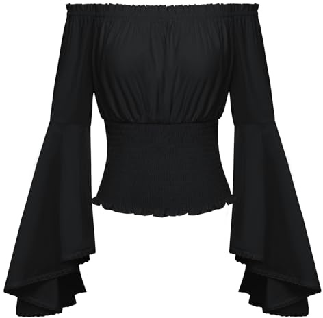 Skarlet Darkness damer renässans traditionell blus axelfri hälsosam medeltida skjorta, svart, M