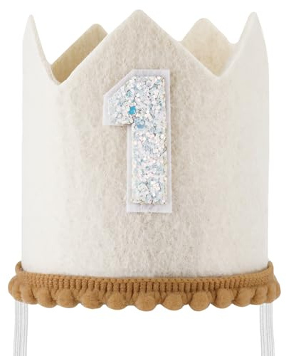 PEUTIER Geburtstagskrone 1 Jahr für Baby, 1. Geburtstags Hut mit Gummiband, Prägnante Niedliche Geburtstagshut Dekorationen 1. Geburtstag Partyzubehör des Babys für Jungen Mädchen (Weiß)