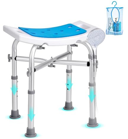 VEVOR Asiento de Ducha Antideslizante Altura Ajustable 405-480 mm Taburete de Ducha Carga 226,8 kg Silla de Ducha de Aluminio y PE Ayuda para Ducha para Personas Mayores, Mujeres Embarazadas, Baño
