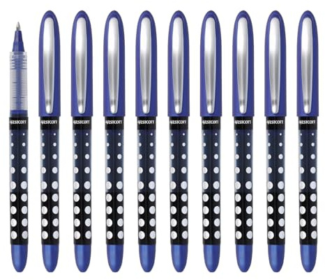 Westcott PULSAR Tintenroller Blau 10 Stück | Vorteilspack Rollerball Pen blaue Tinte | präzise 0,5 mm Strichstärke, transp. Füllstandsanzeige, Kapillartechnologie, ergonomischer Griff | E-730617 00