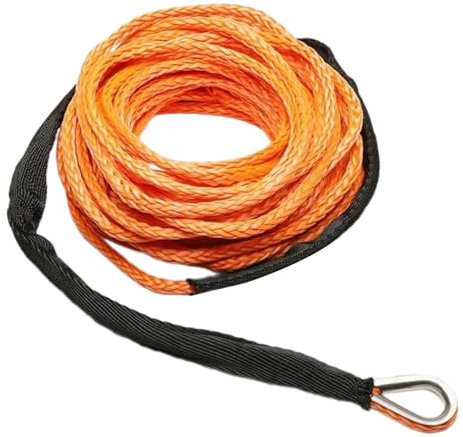 Dickly Synthetisches Windenseil, Abschleppseil, 15 m, strapazierfähig, 7700 lbs, Abschleppseil, Anhängerseil für Boot, Auto, SUV, UTV, Zubehör, Orange