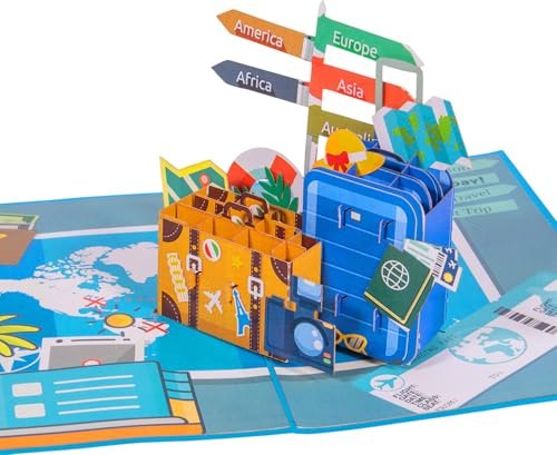 LINPOPUP®, Pop-Up Karte Reise – 3D Grußkarte zum Urlaub, Reisegutschein, Gutscheinkarte für Flugticket, Weltreise, Geburtstag, Geld Verpackung Reisegeschenk, N246