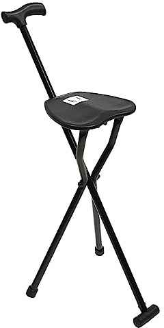 vinnyooc 3-Legs Foldable Walking Cane Seat No-slip Walking Stick Portable Chair Stool Elderly Aid Aluminium Cane Seat Chair Tripod Stool Lightweight Walking Cane 113kg Capacity