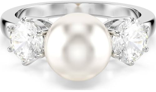 Swarovski Bague cocktail Matrix, Perle de cristal, Taille ronde, Blanche, Métal rhodié