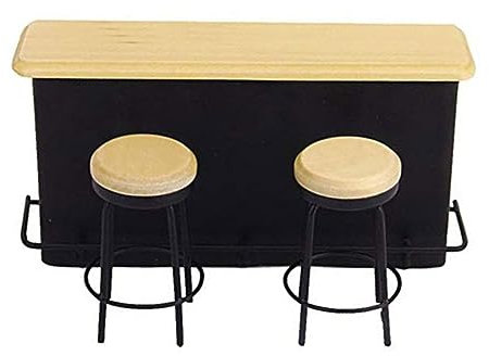 Hilai 1/12 Puppenhaus Miniatur Barmöbel mit Tabelle 2 Stühle Puppenmöbel Black 1 Set, Puppenhauszubehör