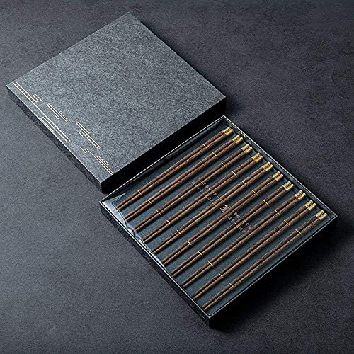 Bacchette bacchette bacchette riutilizzabili 10 paia di bacchette riutilizzabili set regalo, bacchette cinesi in legno naturale con testa in ottone, scatola fatta a mano, lavabile in lavastovigli