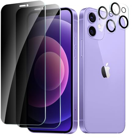 CYYAGE 2 Stück Sichtschutz Schutzfolie für iPhone 12 und 2 Stück Kameraschutz, Anti-Spähen Displayschutz HD Blickschutzfolie Privacy Schutzglas Folie, 9H Härte, Kratzfest