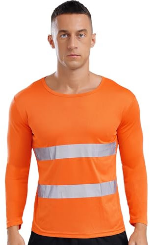 Mufeng Felpa da Uomo ad Alta visibilità Uomo Hi-Vis Maglietta Manica Lunga Giacca da Lavoro T-Shirt Riflettente di Avvertimento per Sicurezza Edilizia Arancione 4XL