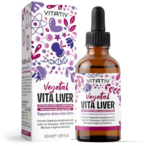 Vita Liver Detox Fegato e Intestino | Depurativo, Drenante, Antiossidante, Migliora la Digestione con Cardo Mariano, Carciofo e Tarassaco | VITATIV 50ml