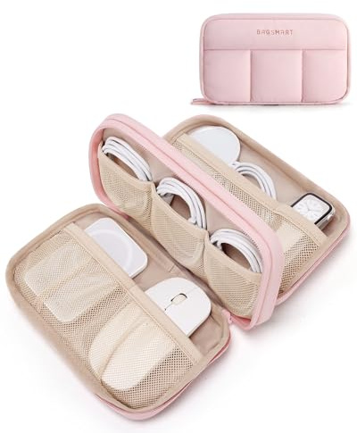 BAGSMART Electronics Organizer Travel Case, Cord Storage for Chargers Cables Phones, Compact Tech Accessories Pouch, Pink
