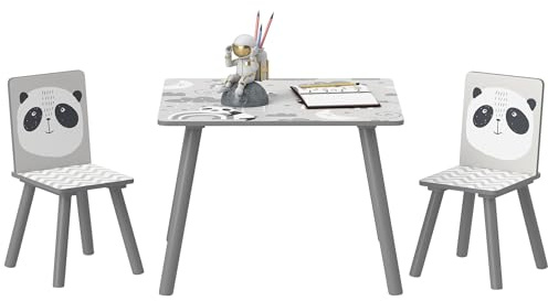 ZONEKIZ Mesa y Sillas Infantiles de 3 Piezas con 2 Sillas Gris y Blanco