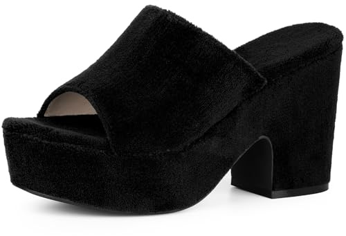 Allegra K Women Open Toe Platform Chunky Heel Block Heeled Slides Sandals | 4.3-inch heel height. Slip-on design. Chunky heel block. Open toe platform. Weddings, parties, dating