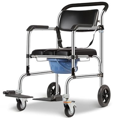 XSMYdpuk Chaise de Toilette de Chevet, Chaise de Toilette 4 en 1 avec accoudoirs et 4 Roues, Fauteuil Roulant de Douche pour Adultes, Personnes âgées, handicapées, handicapées, Noir